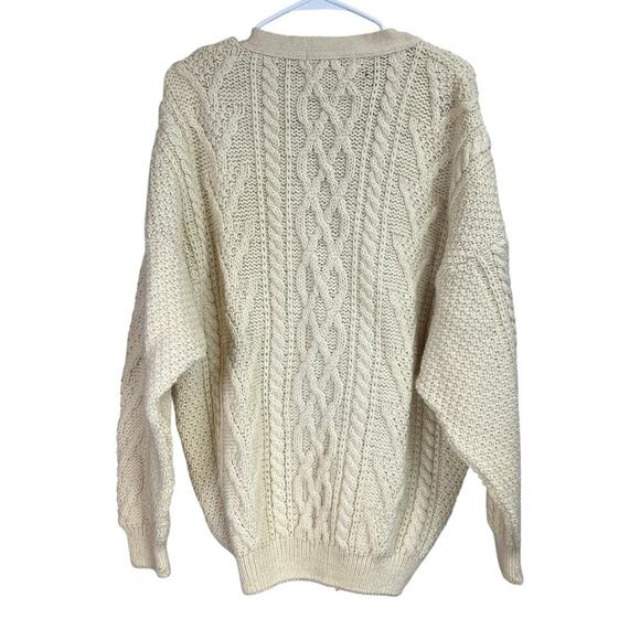 Heather & Tweed Fisherman's Cream Cable Knit Wool Button Cardigan Sweater Large - Picture 11 of 11